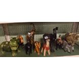 SHELF OF VARIOUS WOODEN & CHINA ANIMALS A/F