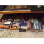 QTY OF MIXED HARDBACK & PAPERBACK BOOKS IN WOODEN DRAWERS