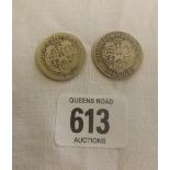 TWO VICTORIAN SILVER SHILLINGS 1896/8