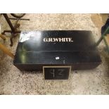 WOODEN BLACK PAINTED CARPENTERS TOOL BOX