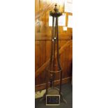 TALL 1920'S OAK & BRASS COAT & UMBRELLA STAND (ONE HOOK BROKEN)