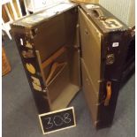 A GOOD QUALITY BOUND TRAVELLING TRUNK BY WATAJOY (WITH HARRODS LABEL & TRAVEL LABELS) LOCK A/F