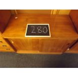 SMALL TEAK STYLE SIDEBOARD WITH SLIDING DOORS A/F (36'' X 18'' X 24'' TALL)