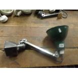 INDUSTRIAL SWING ARM LIGHT WITH GREEN ENAMEL SHADE (NEED TESTING BY AN ELECTRICIAN)