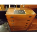 WOODEN CHEST OF SIX DRAWERS WITH BRASS DROP HANDLES (30'' X 16'' X 36'' HIGH)