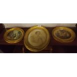 THREE SMALL GILT FRAMED OVAL PICTURES
