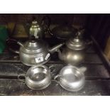 SHELF OF PEWTER WARE