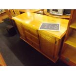 LIGHT WOOD SIDEBOARD (50'' X 20'' X 29'' HIGH) TWO HANDLES MISSING