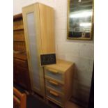 MODERN NARROW CUPBOARD WITH MATCHING CHEST OF THREE DRAWERS