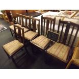 A SET OF FOUR OAK & UPHOLSTERED DINING CHAIRS PLUS TWO SIMILAR CHAIRS WITH BARLEY TWIST LEGS