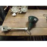INDUSTRIAL SWING ARM LIGHT WITH GREEN ENAMEL SHADES (NEED TESTING BY ELECTRICIAN)