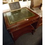 NARROW MAHOGANY LEATHER TOPPED REPRODUCTION COMPUTER DESK