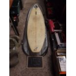 J JOHNSTON WHITE SURF BOARD WITH COVER