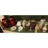 TWO POOLE VASE, TWO MINTON URNS, NAO ORNAMENT & VARIOUS OTHER PIECES