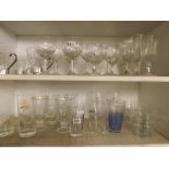 TWO SHELVES OF VARIOUS GLASSWARE