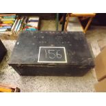 BLACK VINTAGE METAL TRAVEL TRUNK