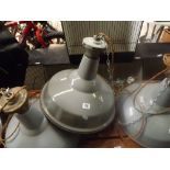 BENJAMIN CRYSTEEL GREY ENAMEL INDUSTRIAL LIGHT, 17'' DIA (NEEDS TESTING BY ELECTRICIAN)