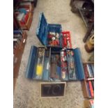 ONE BLUE CANTILEVER METAL TOOL BOX & A BLUE TOOL BOX CONTAINING MISC HAND TOOLS