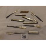 QTY OF SILVER & MOP PENKNIVES ETC