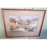 F/G WATERCOLOUR OF STREET SCENE IN EAST BUDLEIGH BY CATHLENE PALMER