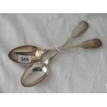 Pair of Victorian Exeter table spoons - 1867 by TS - 141g