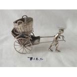 Chinese silver rickshaw with attendant - 4.5" long - 66gms
