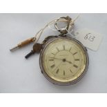 Large silver chronograph pocket watch with keys & seconds sweep