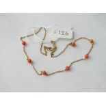 Coral bead neckchain in 9ct gold 2g