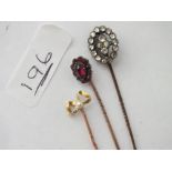 15ct gold stick pin & two others