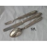 Victorian three-piece christening set with beaded edges - Sheffield 1869 Martin Hall & Co