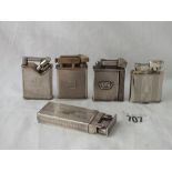 Two silver lighters & 3 others