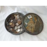 Tin of assorted coins