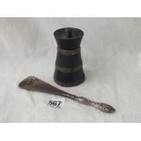 Ebony peppermill - B'ham 1932 - and mounted shoe horn