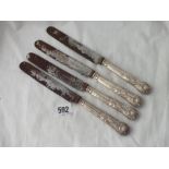 Four silver-handled knives with steel blades - Sheffield