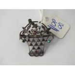 Antique silver gem set basket brooch