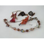 Two paste costume necklaces, coral beaded spray brooch & Shakudo cufflinks