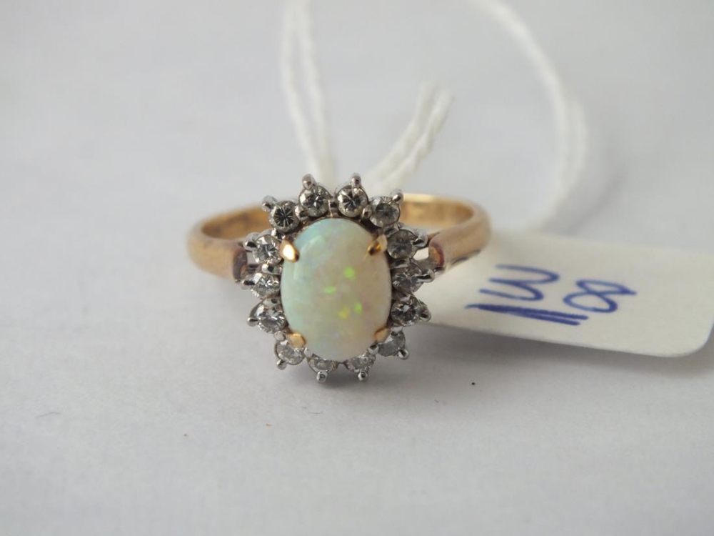 Opal & diamond cluster ring set in 14ct gold - size L - 3.6gms - Image 2 of 2