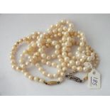 Two pearl necklaces - 1 with 9ct clasp the other with silver & marcasite clasp