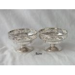 Pair of pedestal sweet dishes with pierced rims 3.5" DIA - B'ham 1929