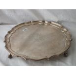 GOOD IRISH SALVER WITH CELTIC DESIGN TO CENTRE, 4 SCROLL FEET - 14" diameter - DUBLIN -1160gms