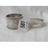 Good Edwardian engraved napkin ring - Chester 1903 - and an engine-turned example