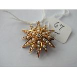 Attractive diamond and pearl star brooch