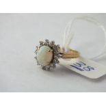 Opal & diamond cluster ring set in 14ct gold - size L - 3.6gms