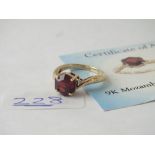 Mozambique garnet & white topaz ring set in 9ct with certificate - size N - 3.4gms