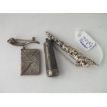 Silver stamp envelope, silver needle case & posy brooch