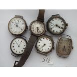 Five silver wrist watches & 1 other