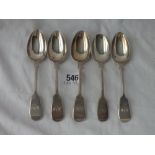 Four Victorian Exeter fiddle pattern teaspoons - 1862 and another London - 118g