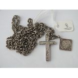 Engraved silver cross on long silver chain - 27" long - 20gms