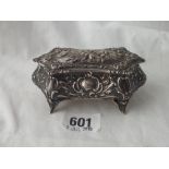 Decorative shaped oblong ring box on four scroll feet 4" wide - B'ham 1907