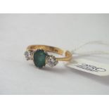 Emerald & diamond 3 stone ring set in 18ct - size N - 2.9gms